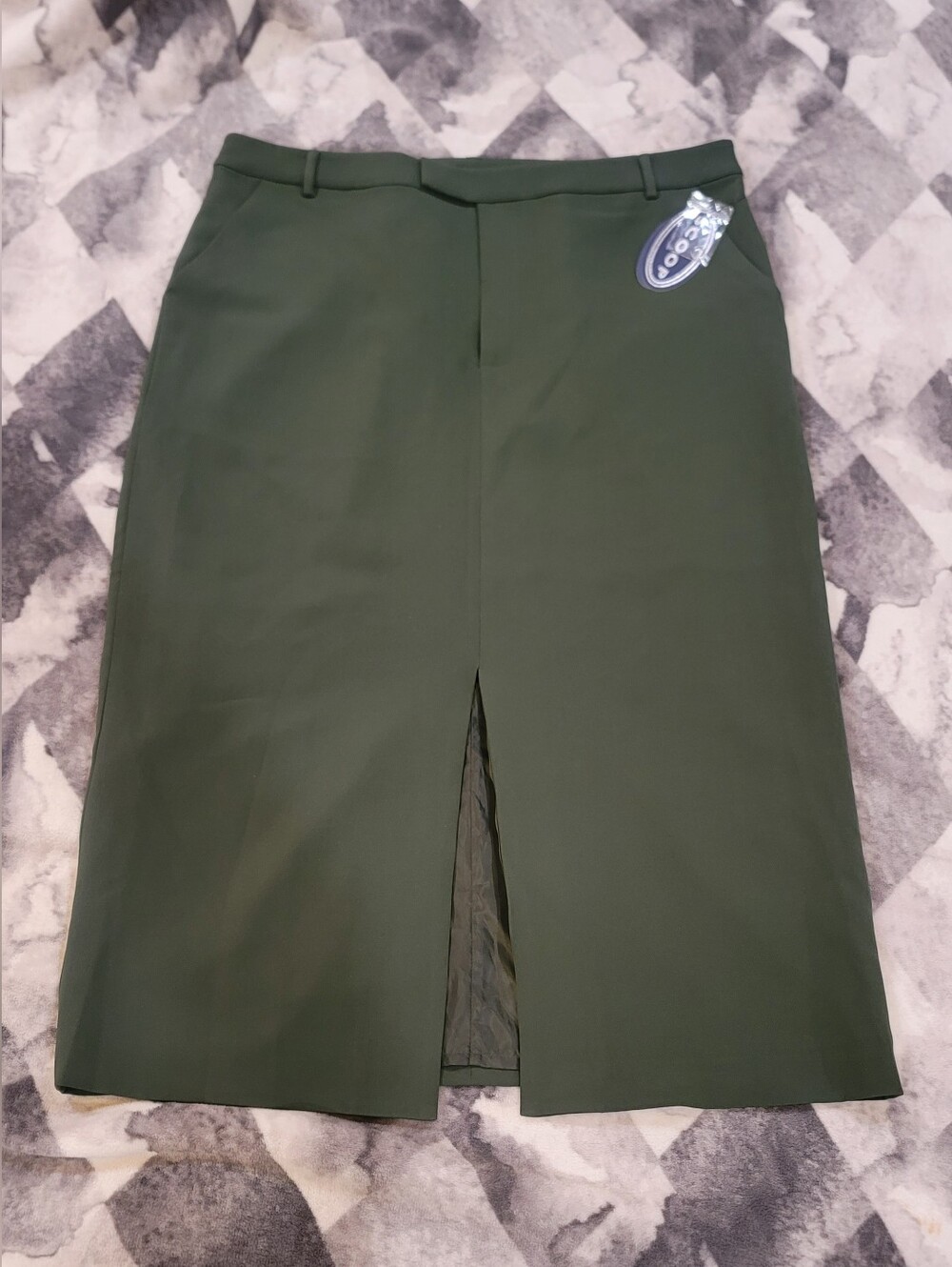 Women’s Dark Olive Pencil Skirt with Front Slit